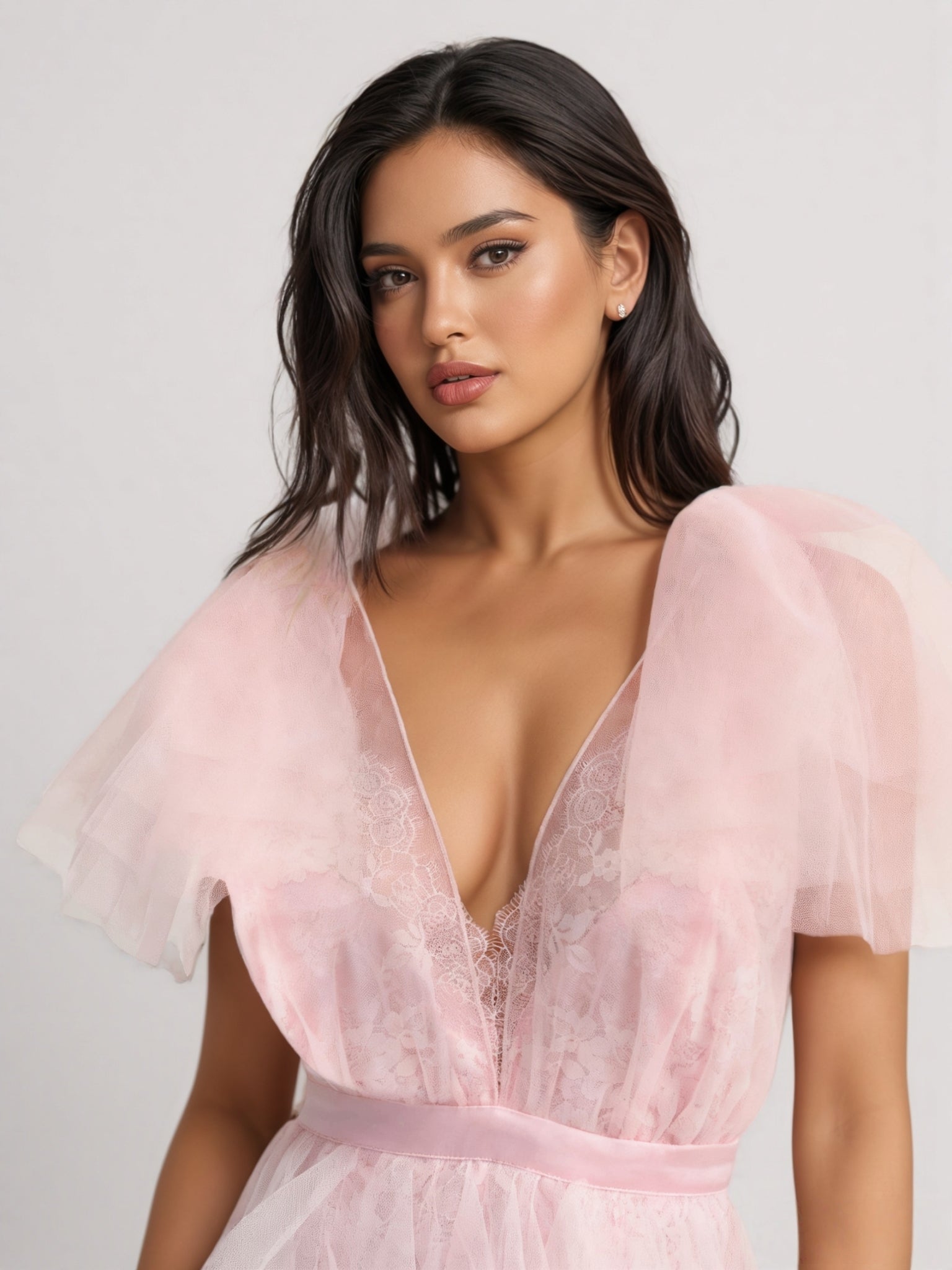 Chlos Pink Lace Mesh Maxi Dress - View 2