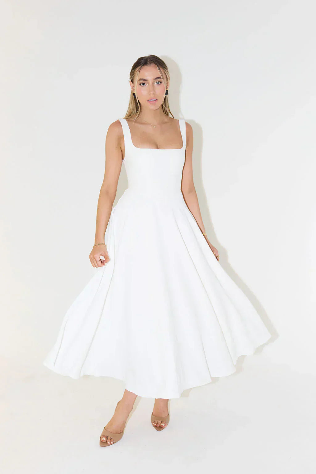 Charm Celeste - Square Neck Midi Dress