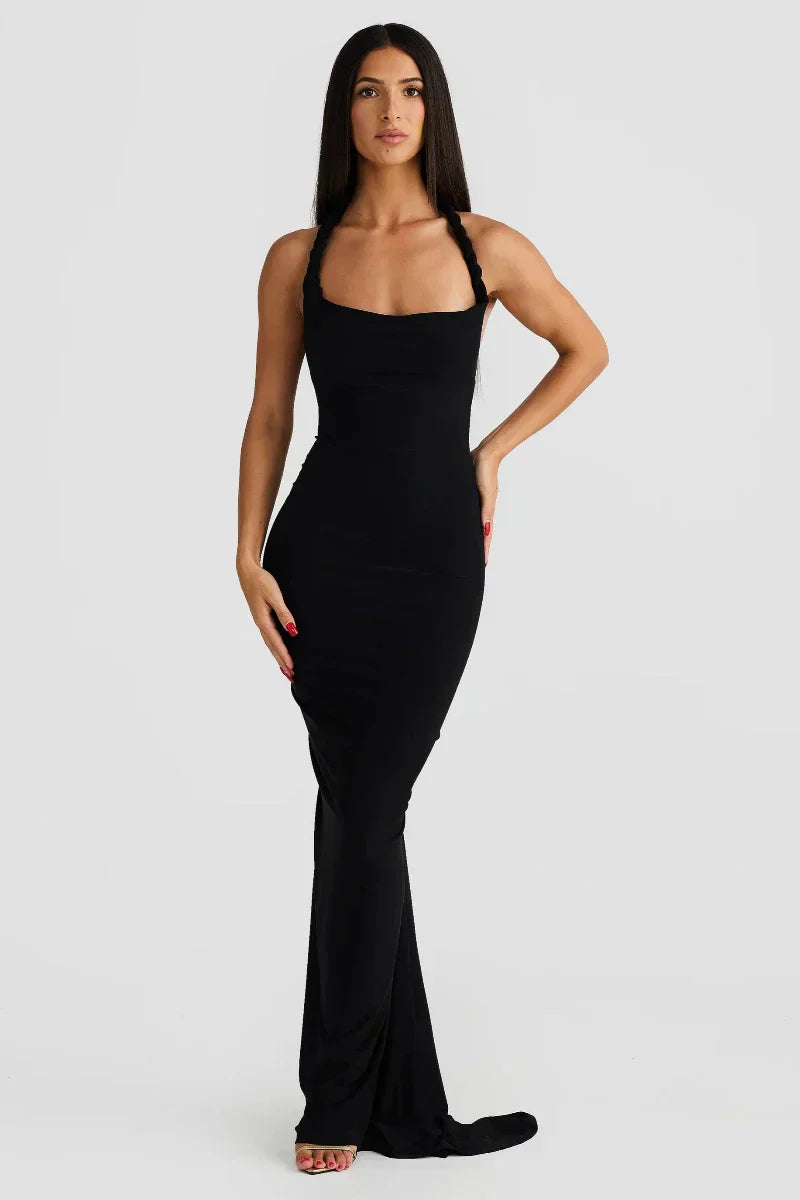 Off Shoulder Fold Over Sleeve Knit Bodycon Floor Length Gown