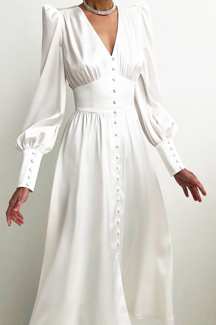 Satin Puff Sleeve Bustier Tailored Midi Dress
