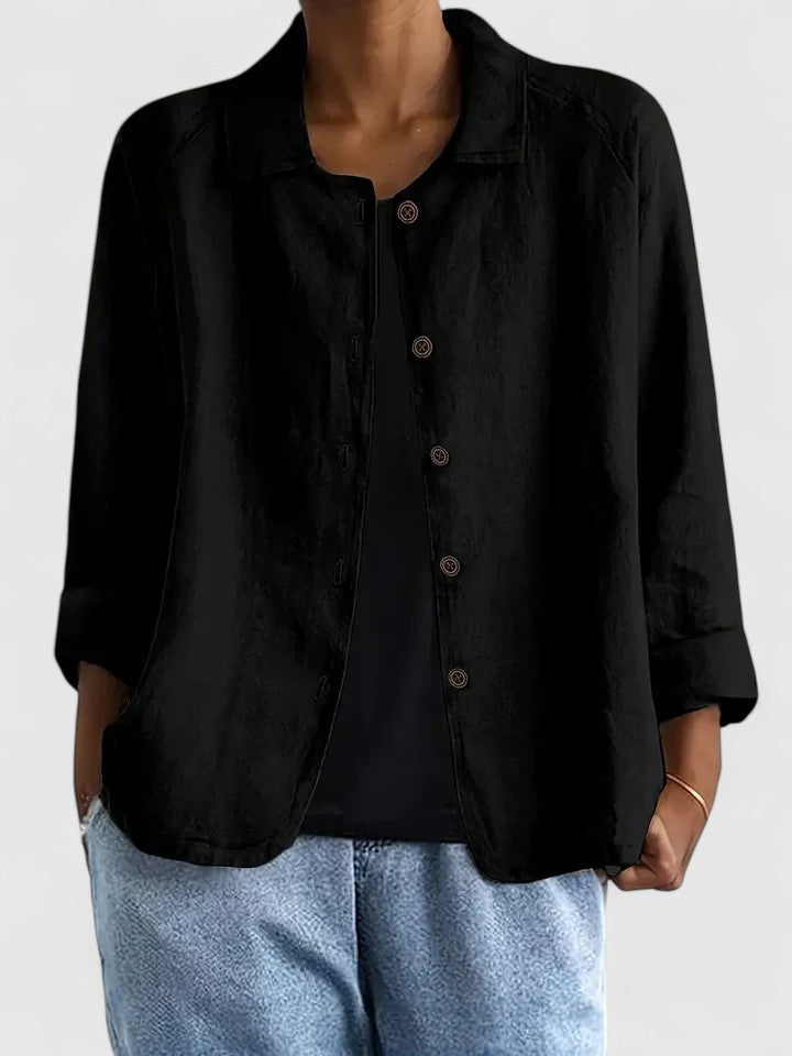Collared Long Sleeve Button Front Linen Look Shirt