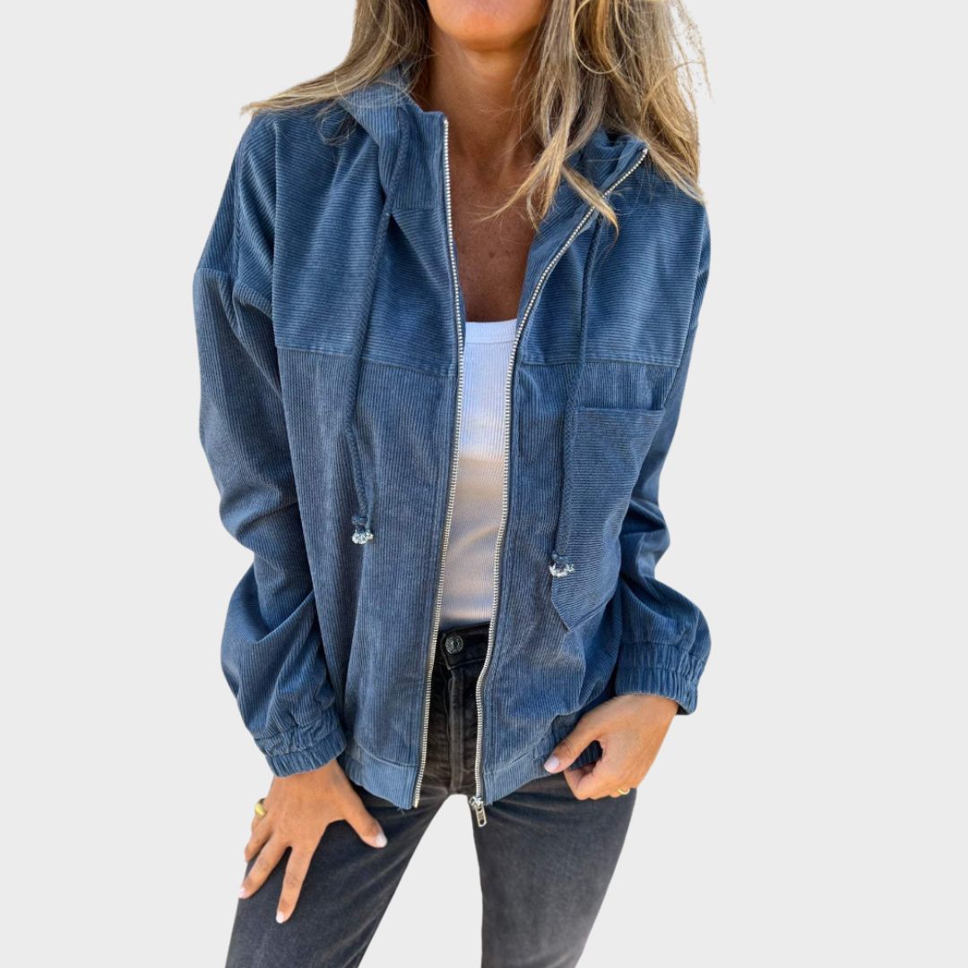 Corduroy Hooded Zip Front Oversized Jacket