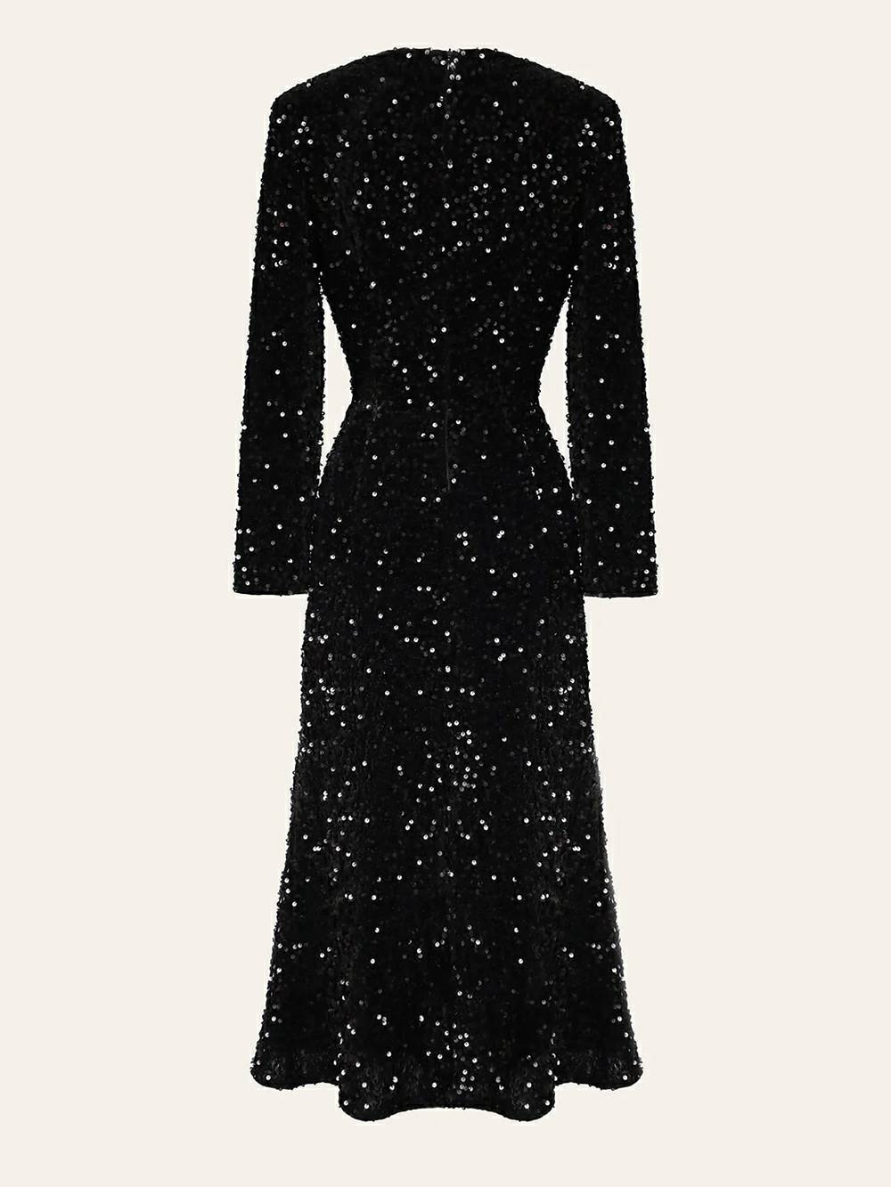 Sequin High Neck Long Sleeve Bodycon Midi Dress