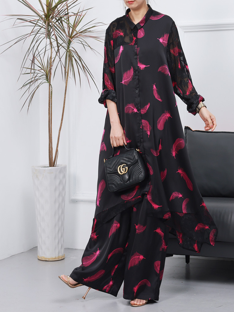 Women Cardigan Wide-leg Pants Co-ords Dress