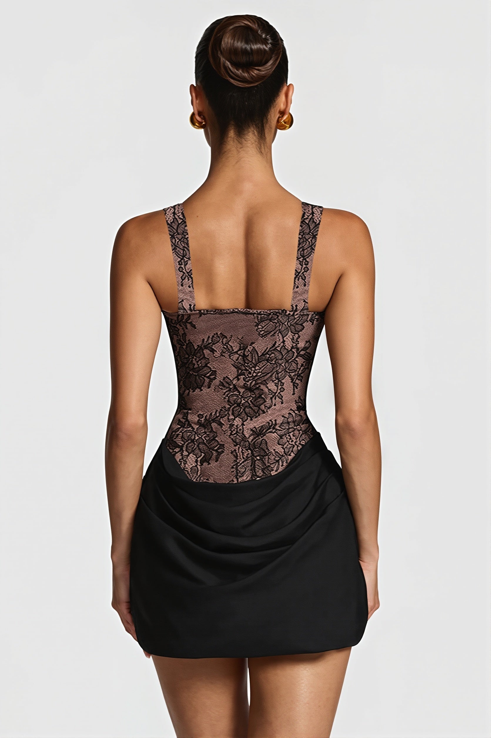Elegant Lace Fishbone Ruched Mini Dress - View 6