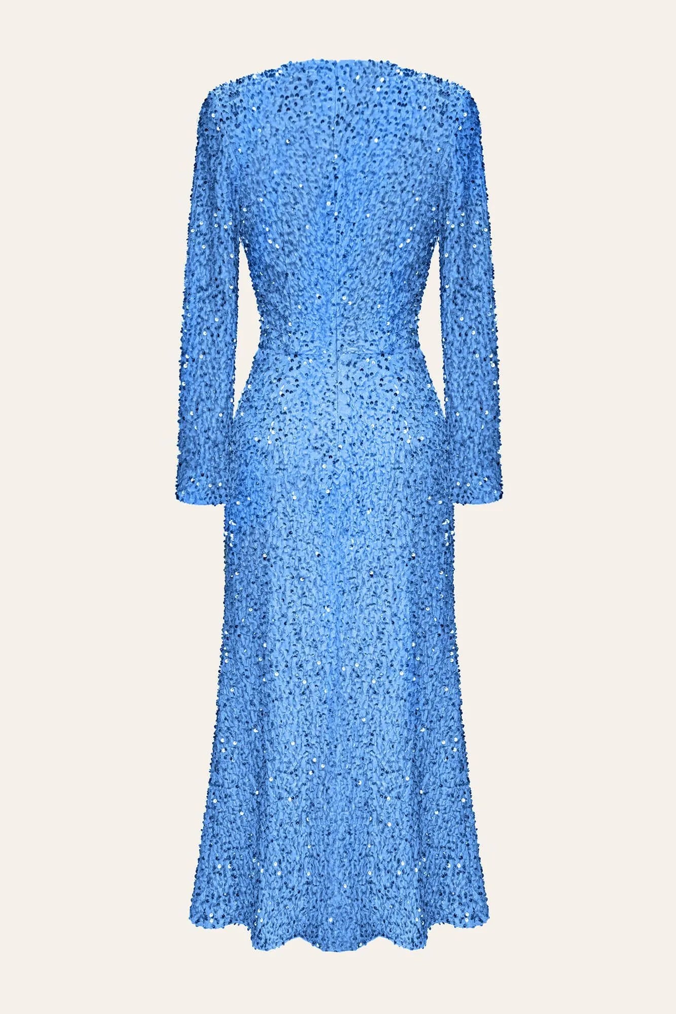 Sequin Long Sleeve Round Neck Fit and Flare Midi Dress