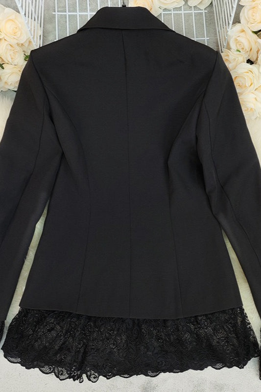 Lace Trim Cuff and Hem Notch Lapel Fitted Waist Blazer 2