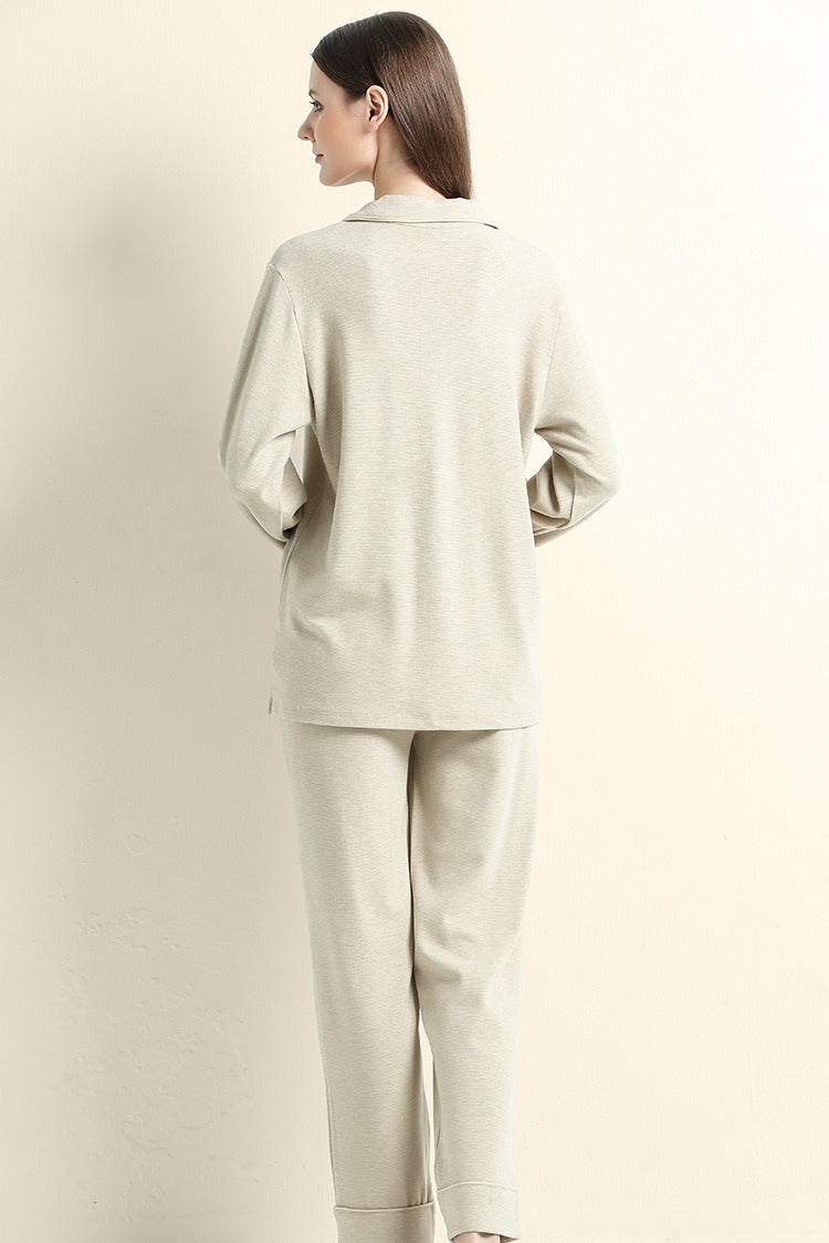 Contrast Piping Notch Collar Button Front Long Sleeve Pajama Set 4