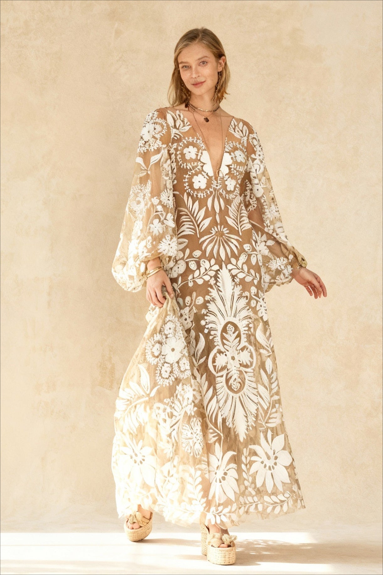 V-Neck Summer Casual Long Sleeve Boho Dress
