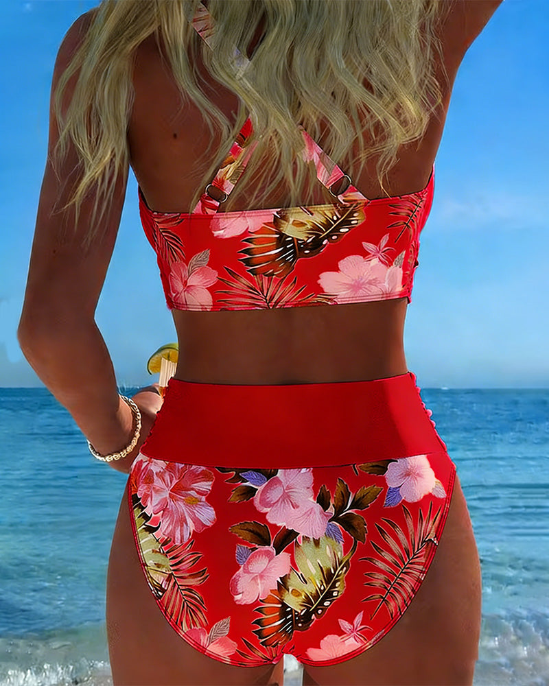 Floral Print Wrap Bikini Set