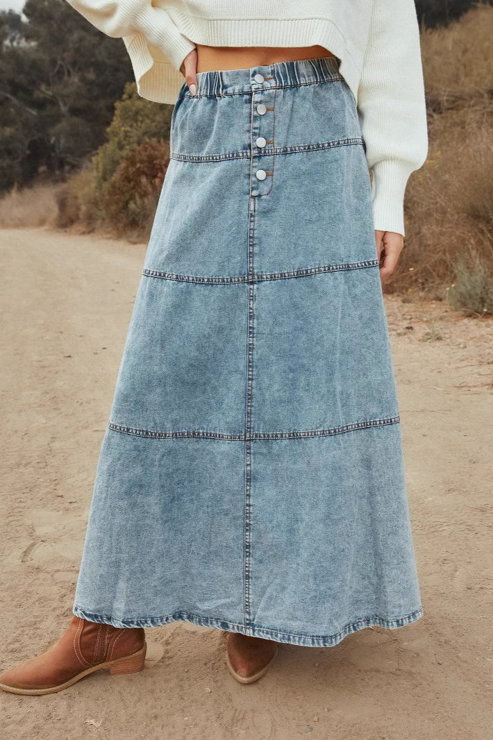 Patchwork Denim Boho Midi Skirt