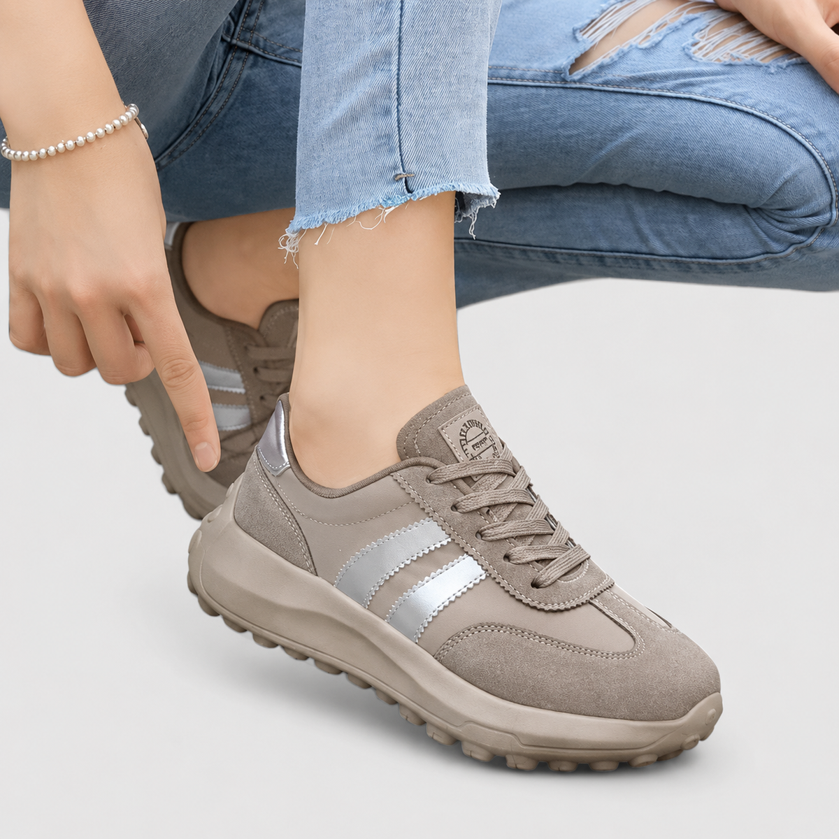 Lace Up Side Stripe Suede Look Chunky Sole Sneakers