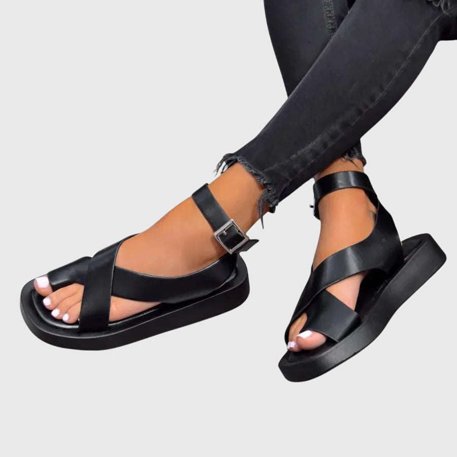 Ankle Strap Buckle Open Toe Platform Flat Sandals