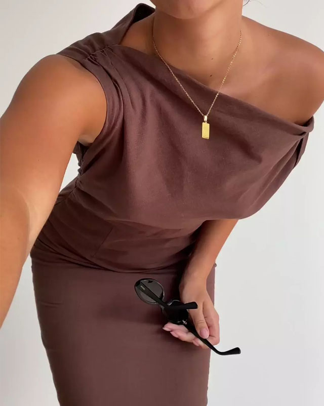 One Shoulder Draped Column Maxi Summer Dress