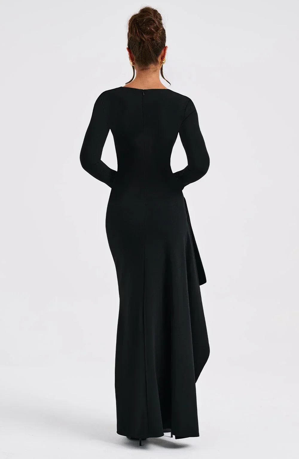 Square Neck Long Sleeve High Split Draped Side Maxi Dress 6