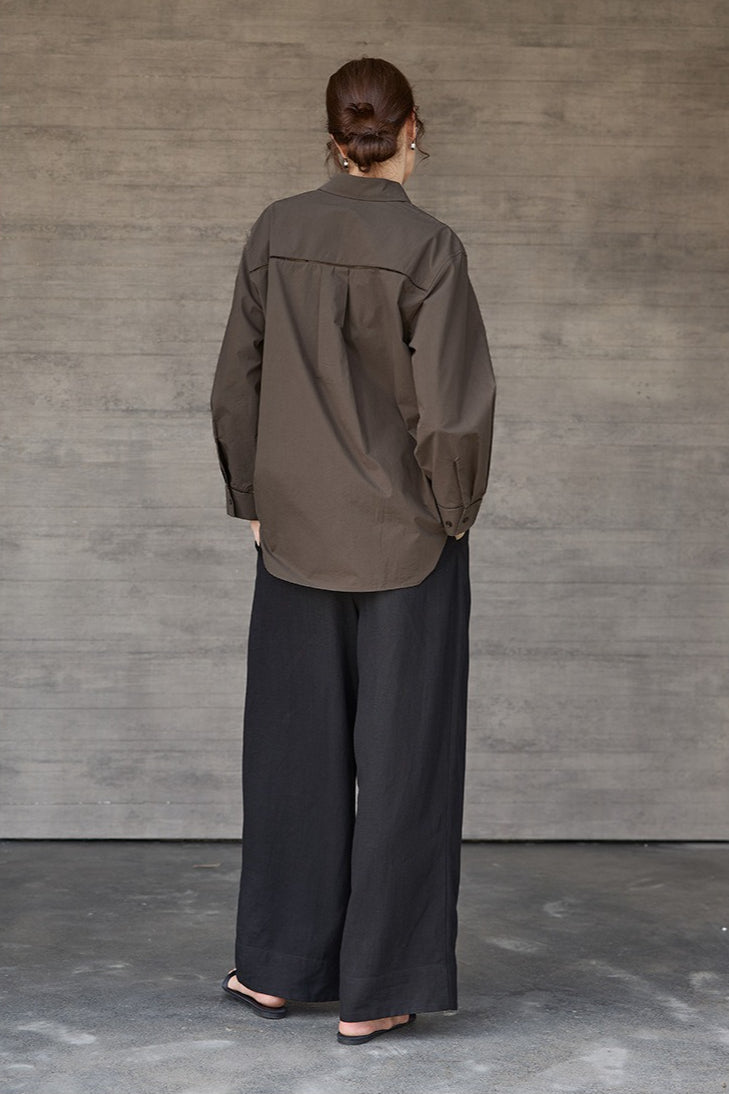 Collared Long Sleeve Curved Hem Relaxed Button Front Shirt 4
