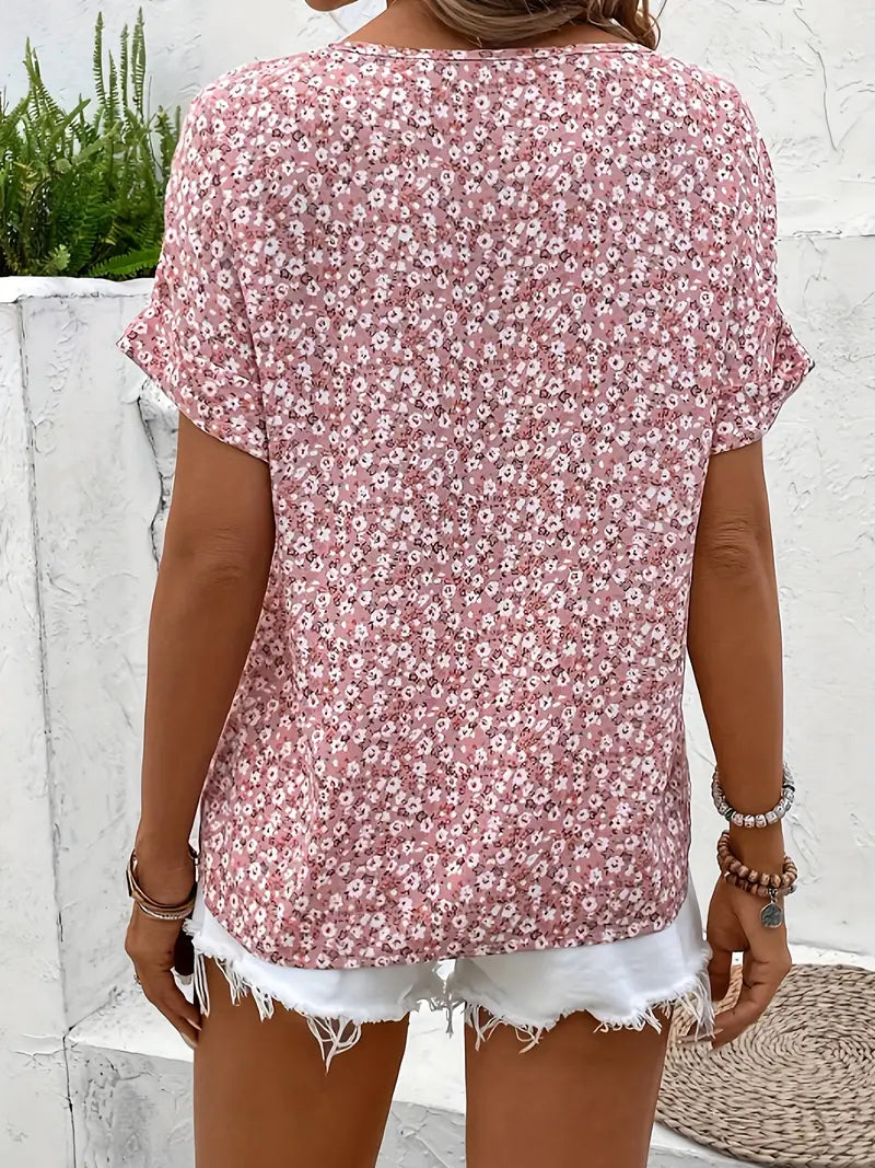 Ditsy Floral Button Front Short Sleeve Blouse 2