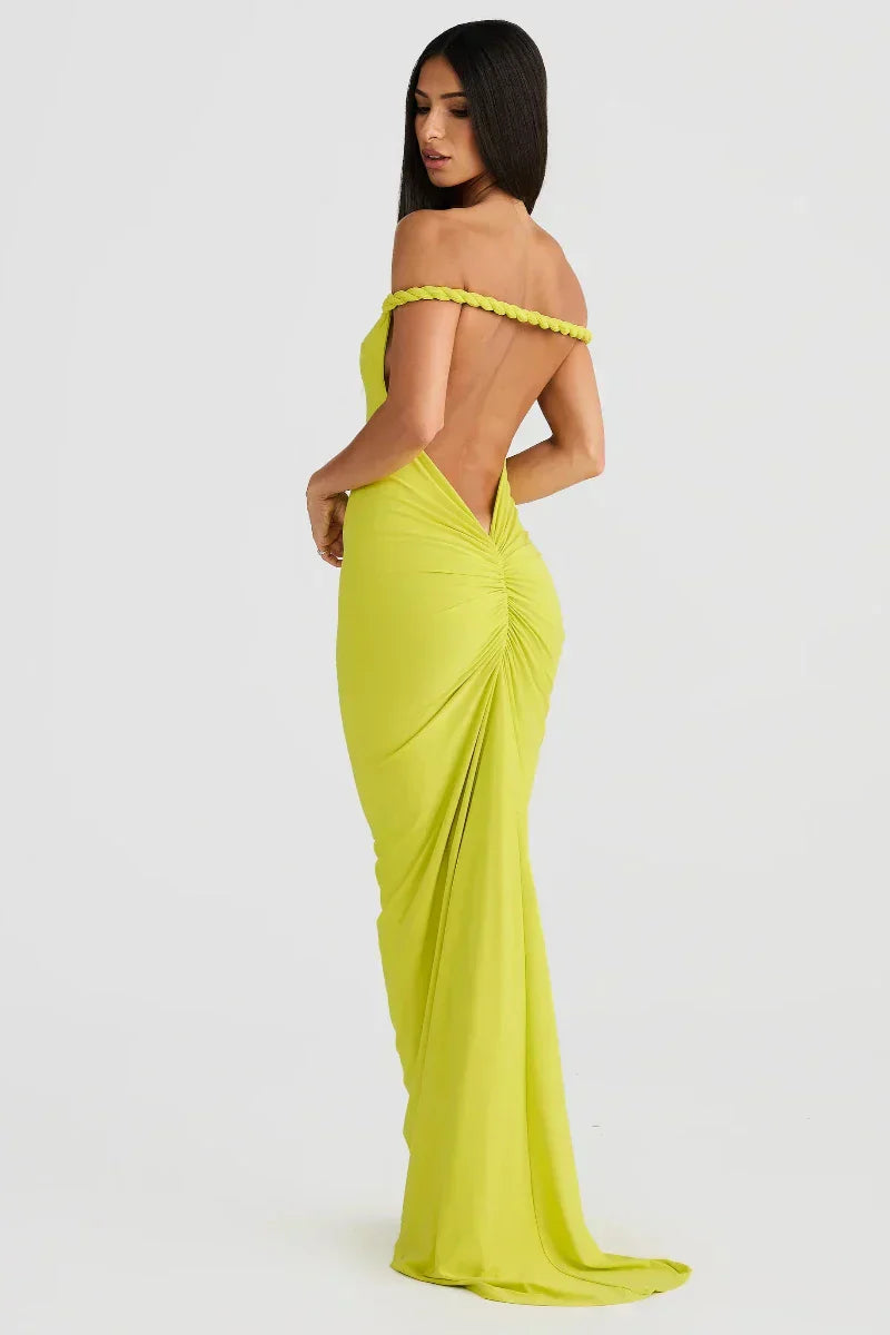 Off Shoulder Fold Over Sleeve Knit Bodycon Floor Length Gown