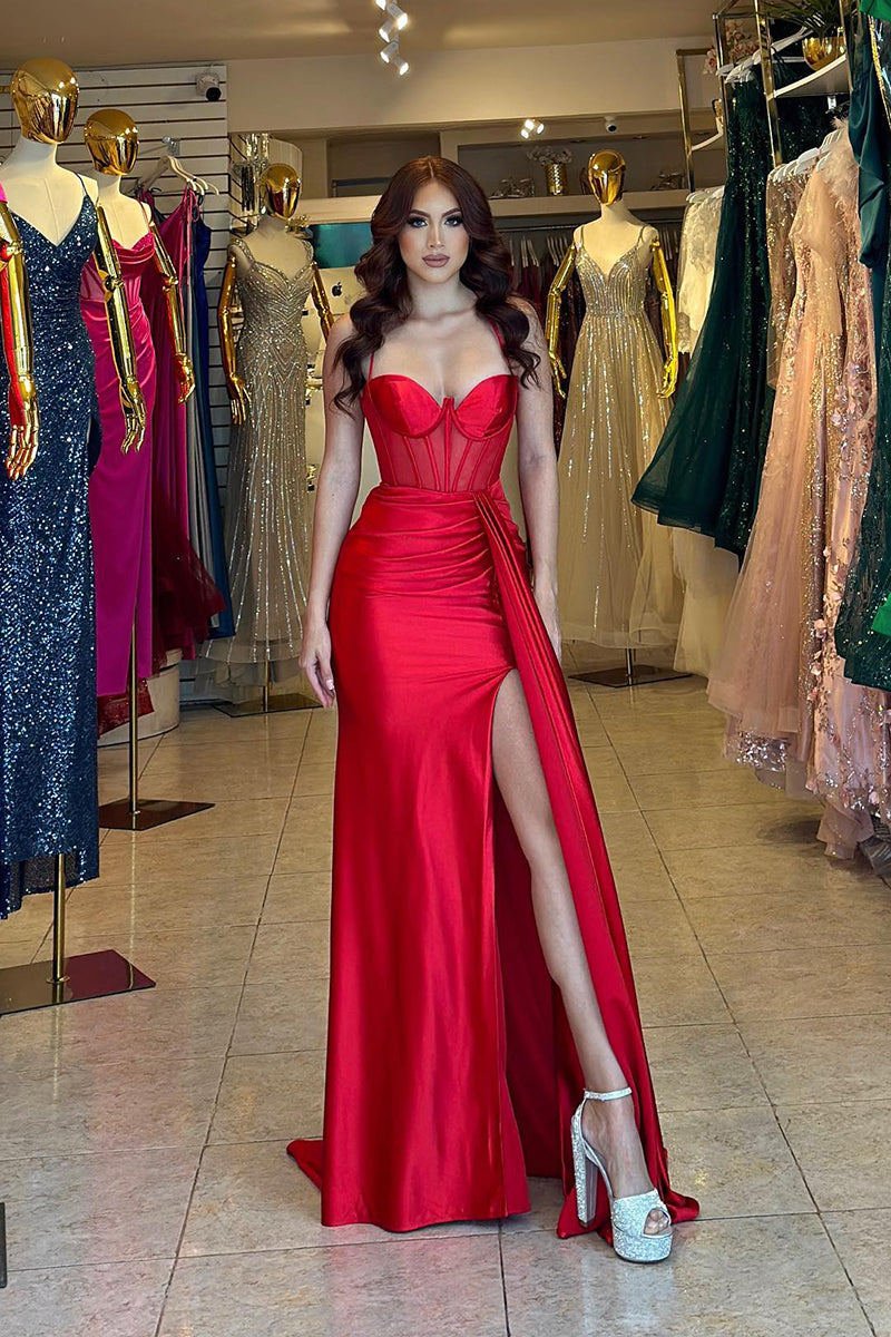 L1310 - Sheath/Column Sweetheart Satin Sleeveless Prom Evening Formal Dress