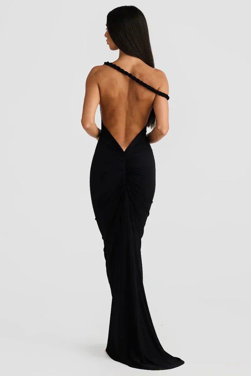 Off Shoulder Fold Over Sleeve Knit Bodycon Floor Length Gown