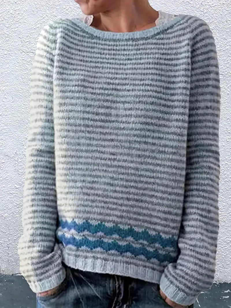 Striped Contrast Trim Boat Neck Knit Sweater