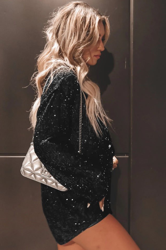 Sequin Collared V-Neck Long Sleeve Oversized Button Front Shirt 27