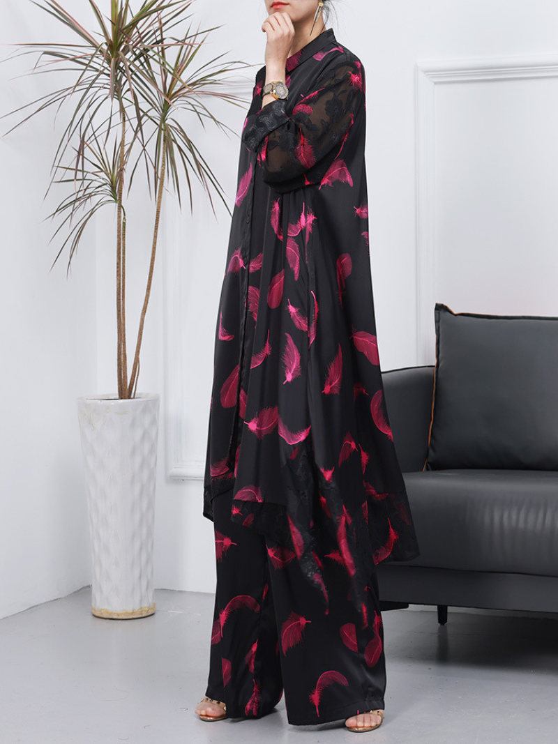 Women Cardigan Wide-leg Pants Co-ords Dress