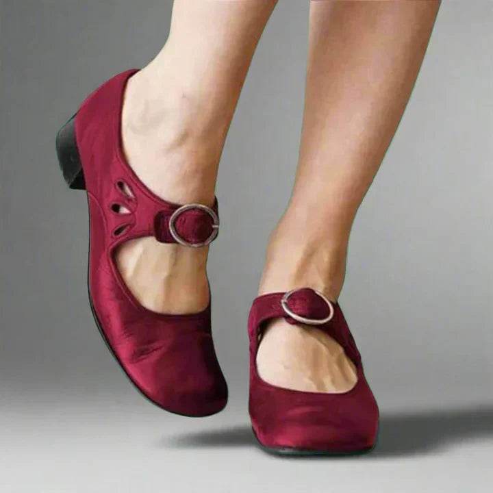 Buckle Strap Mary Jane Low Block Heel Shoes