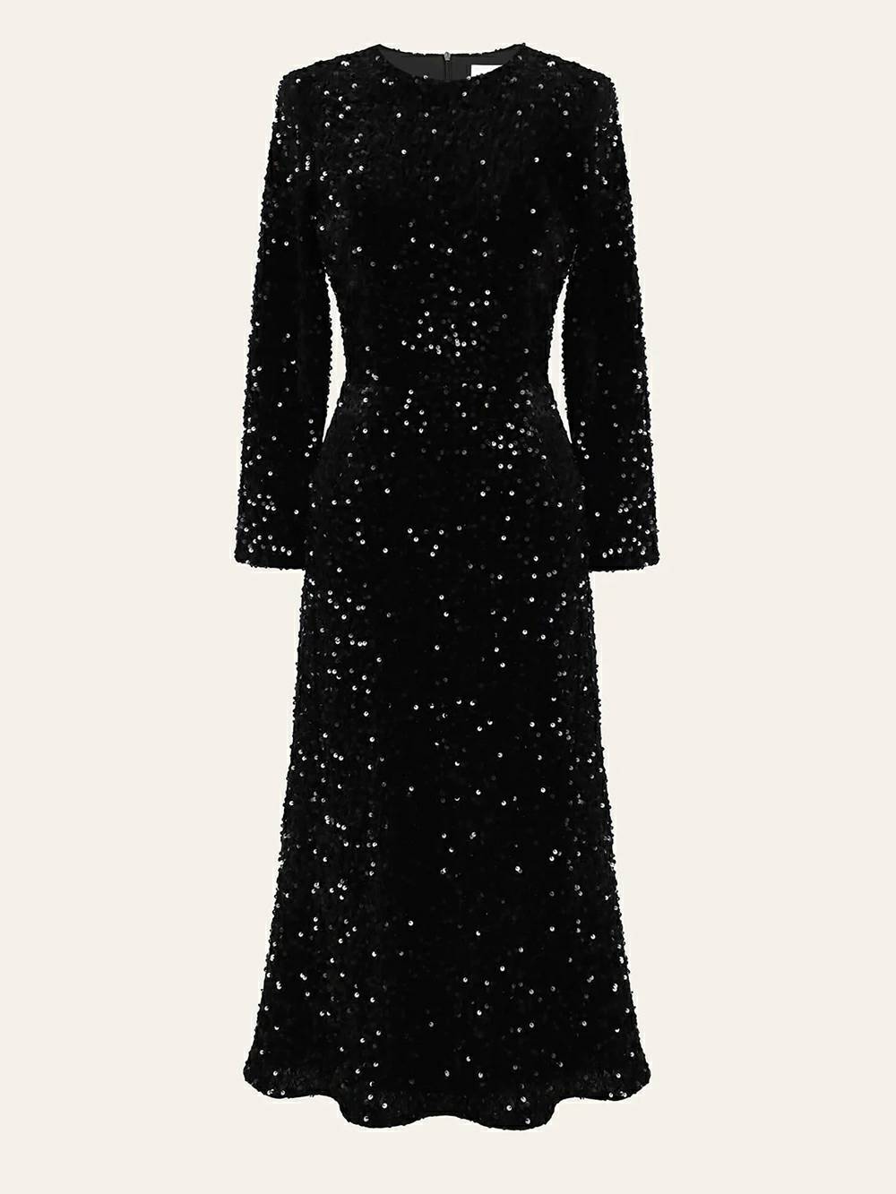 Sequin High Neck Long Sleeve Bodycon Midi Dress