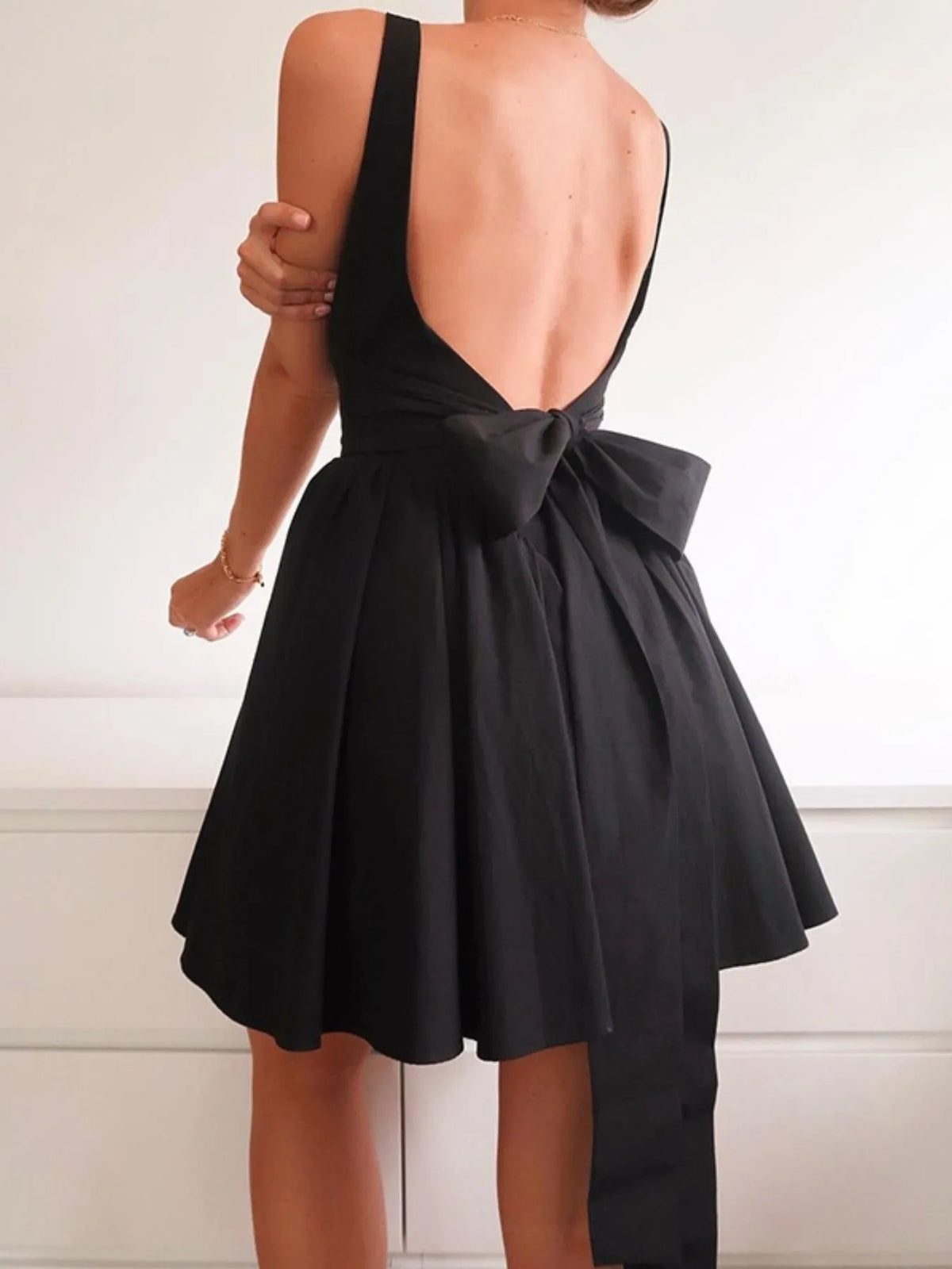 Square Neck Backless Bow Back Fit and Flare Mini Dress 2