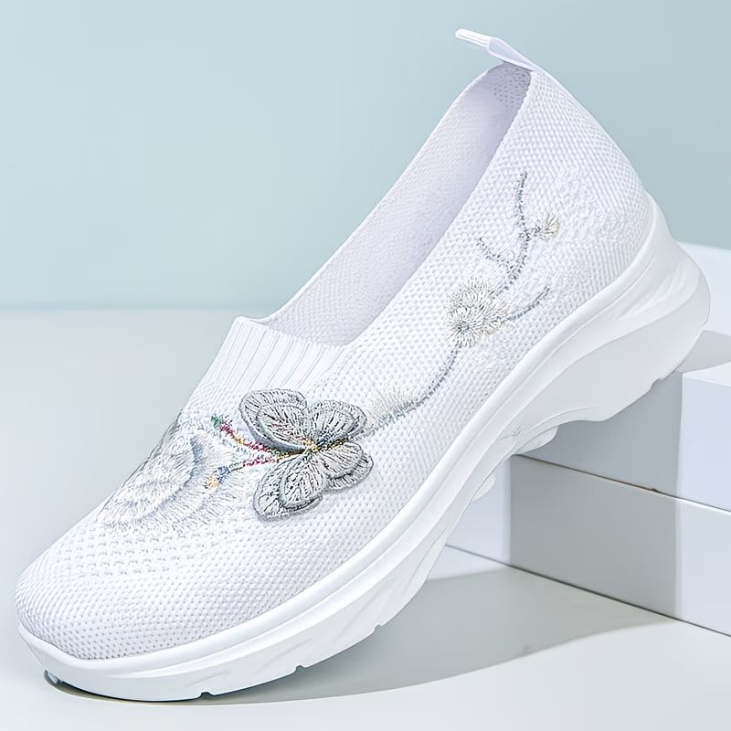 Floral Appliqué Knit Slip On Flats 8