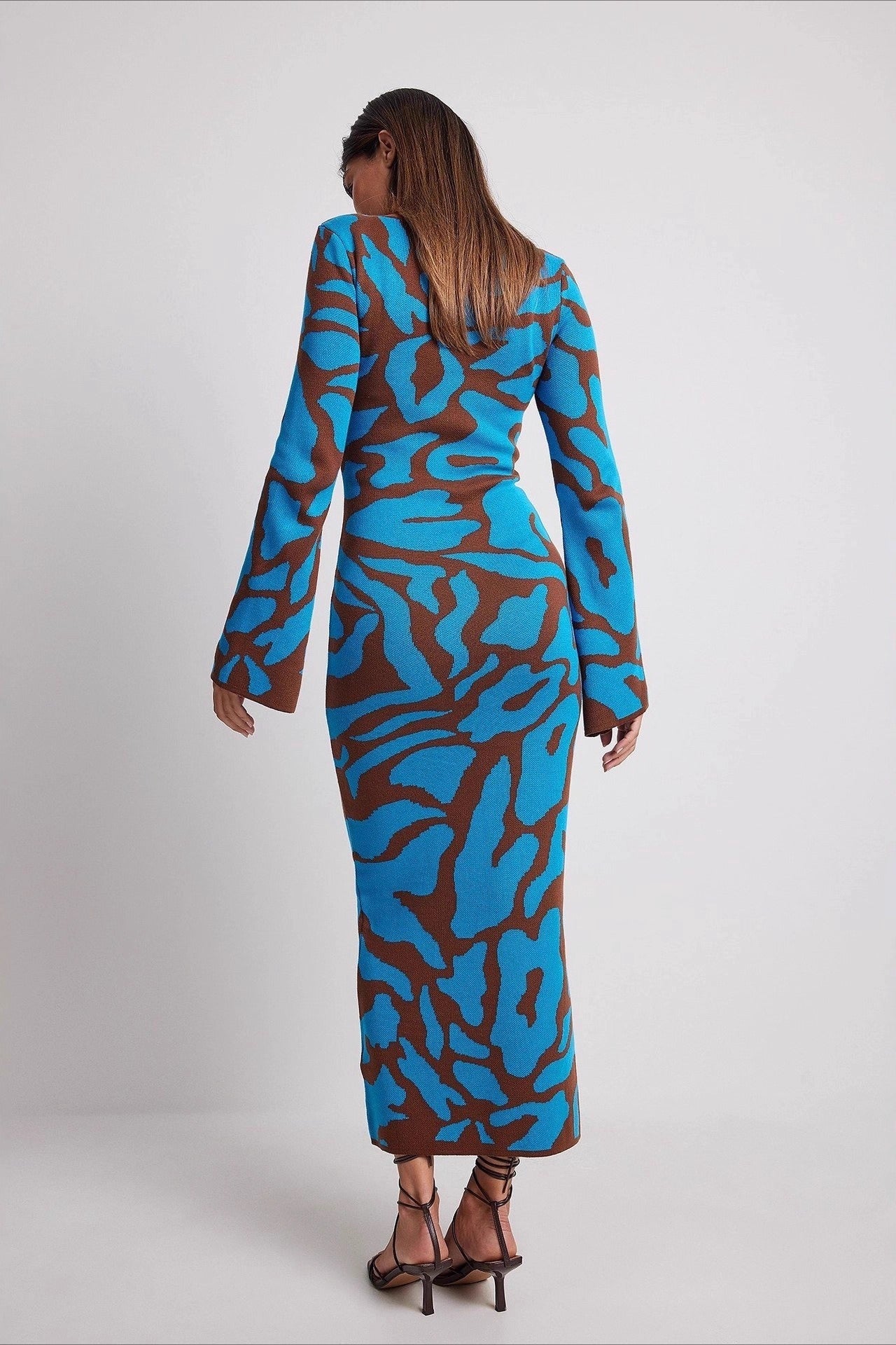 Knit Leopard Print Long Sleeve Sweater Dress