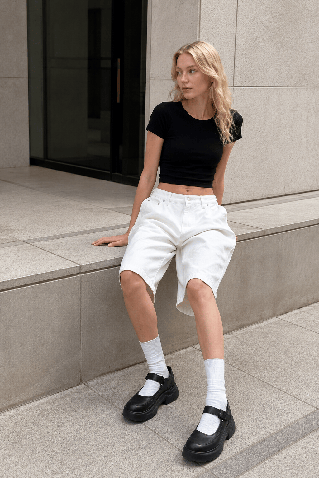 White High Waist Minimalist Wide Leg Denim Shorts