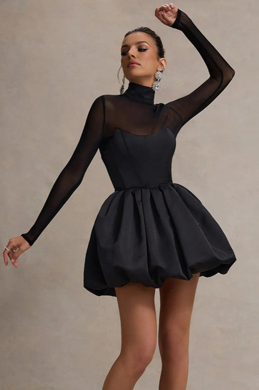 Mesh Bubble Hem Slim Elegant Socialite Mini Dress - View 2