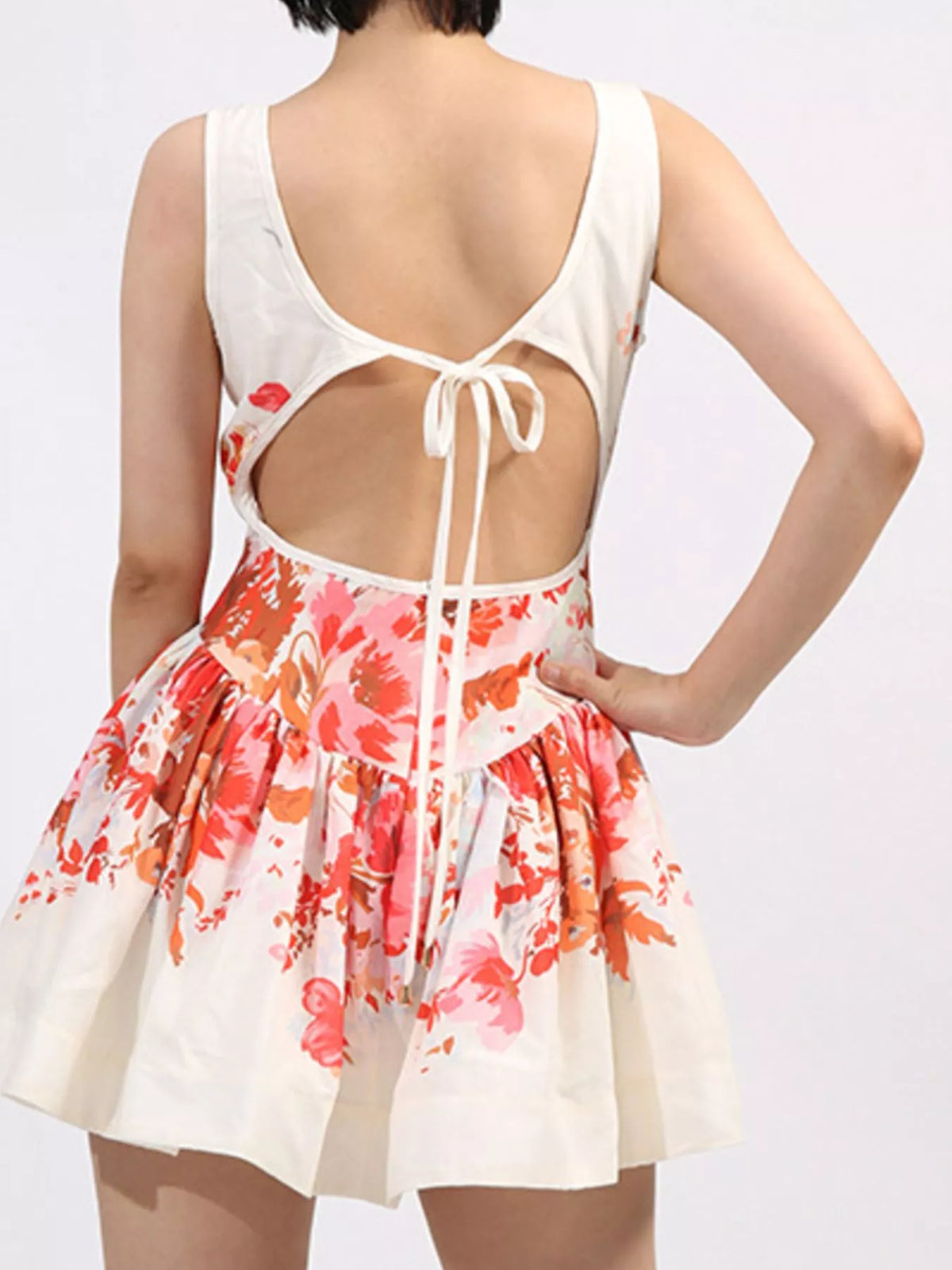 Floral Print Scoop Neck Sleeveless Drop Waist Fit and Flare Mini Dress 6