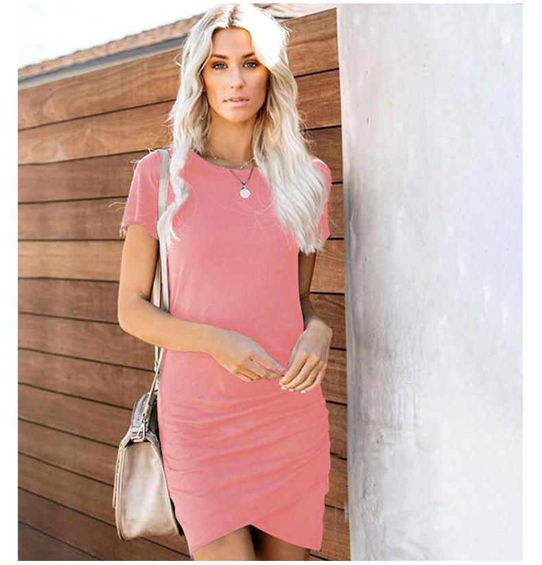Round Neck Bag Hip Irregular Short-sleeved Dress