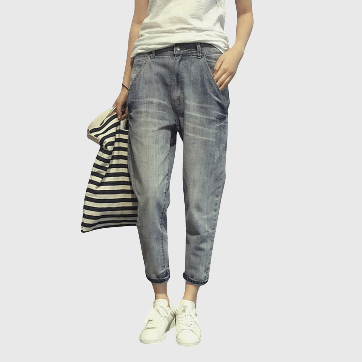 High Waist Pleated Tapered Harem Jeans