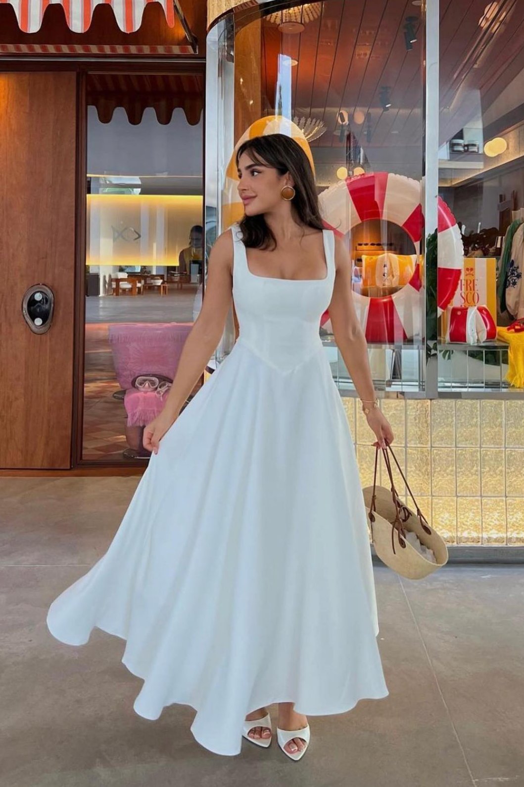 Celeste Charm Square Neck Midi Dress