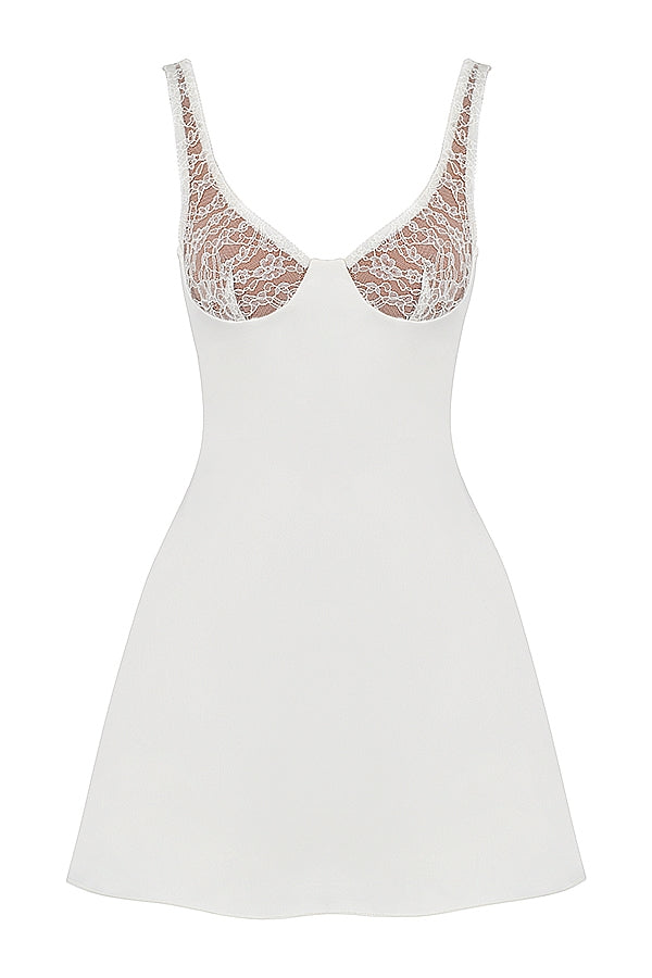Satin Sheer Lace Cup Bustier Sleeveless Mini Dress 13