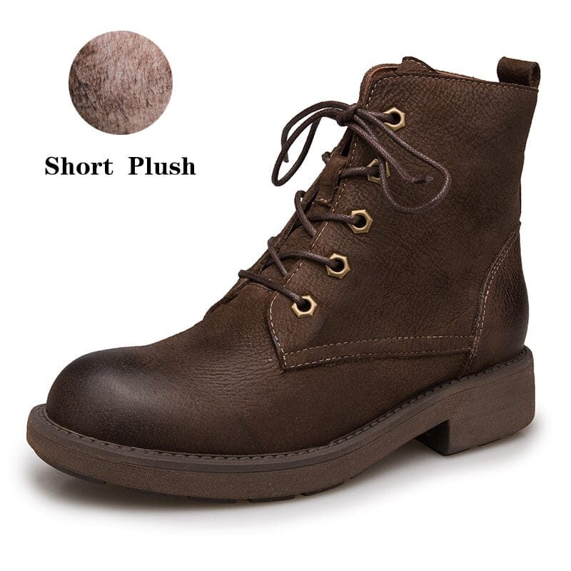 Full Grain Leather Combat Boots Designer Retro Chunky Boots Coffee/Black