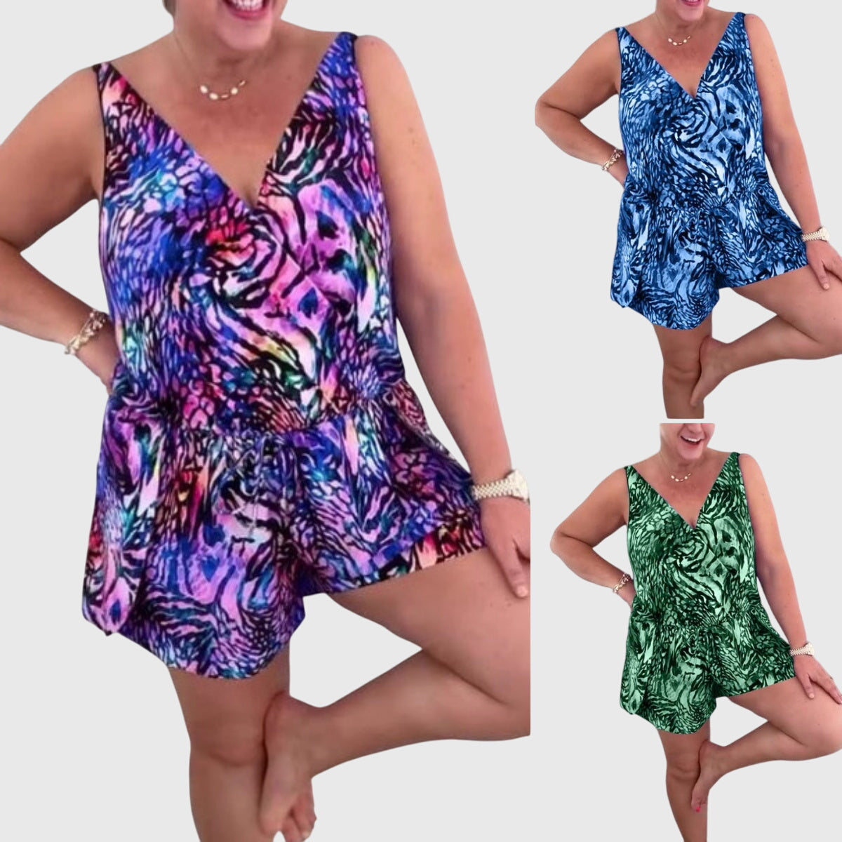 Animal Print V-Neck Sleeveless Playsuit