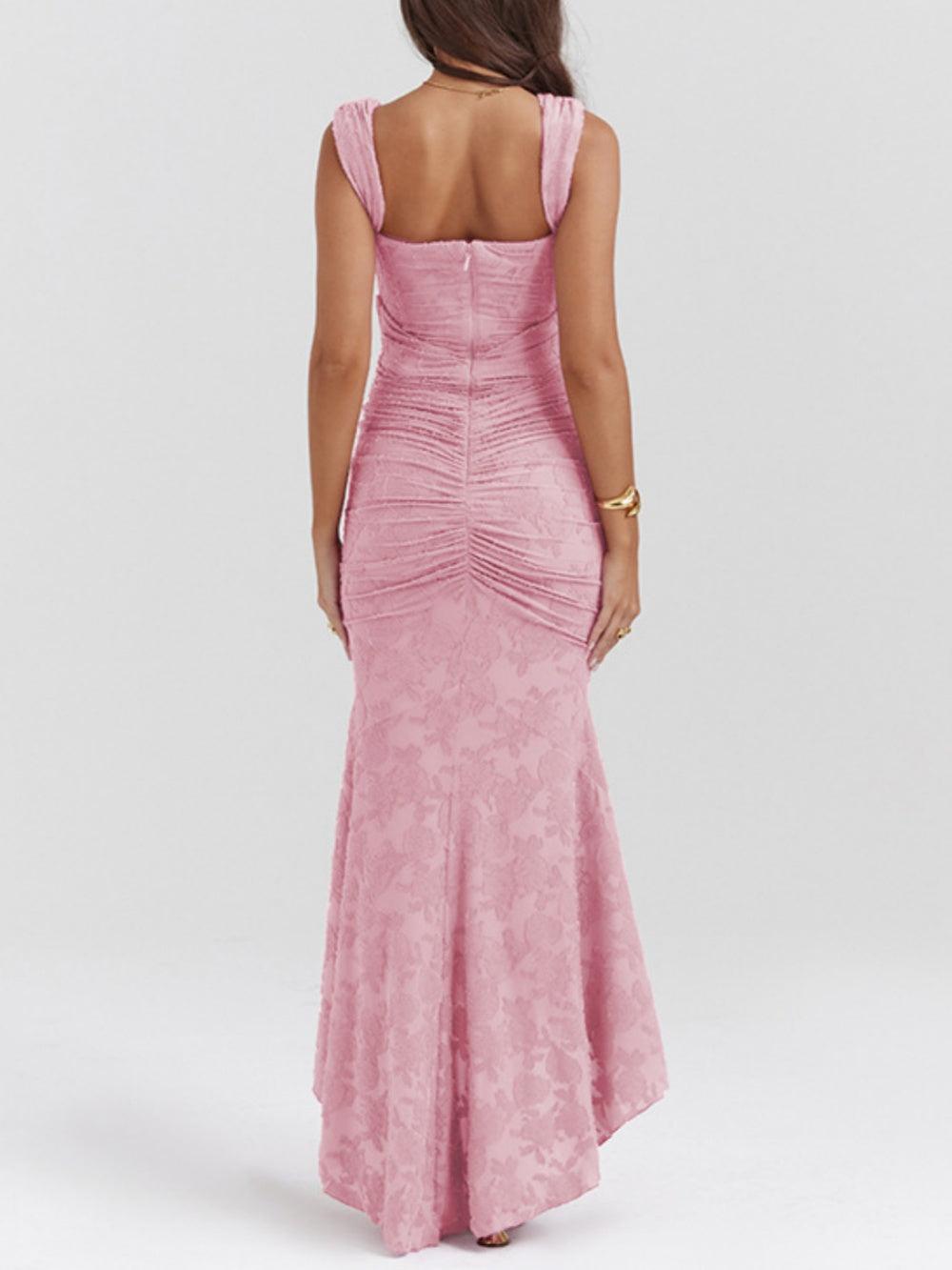 Square Neck Corset Bodice Lace High Low Fishtail Maxi Dress