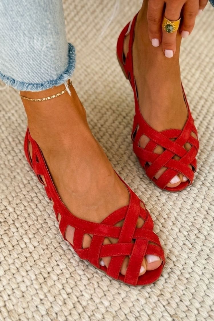 Woven Strap Peep Toe Suede Ballet Flats