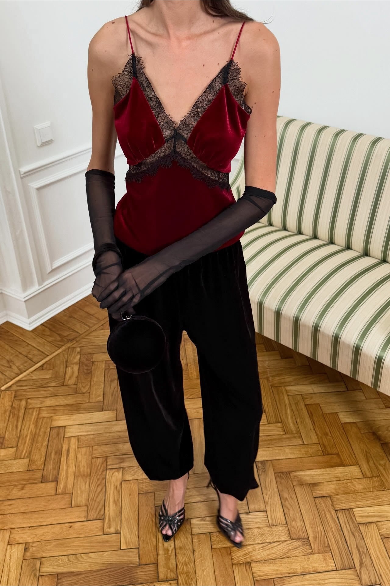 Velvet Lace Trim Cami Top