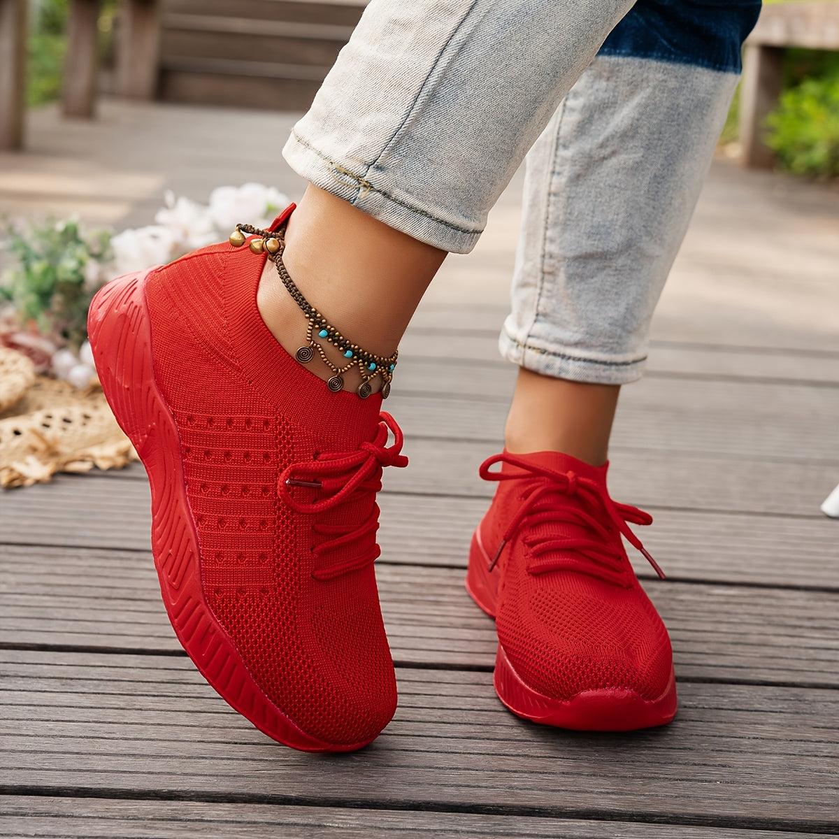 Knit Mesh Lace Up Thick Sole Sneakers
