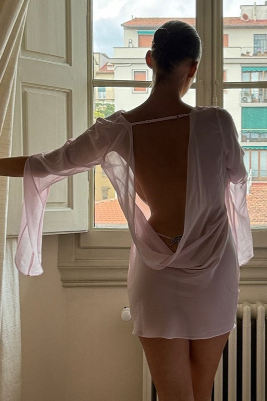 Sheer Backless Cowl Neck Mini Dress - View 3