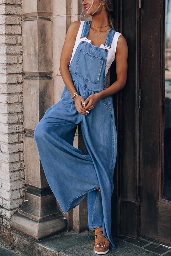 Denim Wide-leg Overalls Jumpsuit