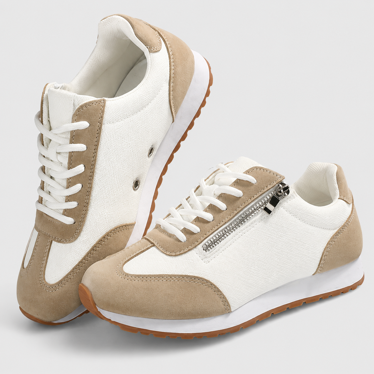 Lace Up Side Zip Suede Panel Running Style Sneakers
