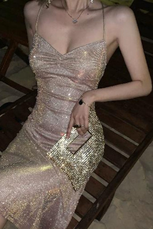Halter Neck Glitter Sequin Ruched Bodycon Mini Dress