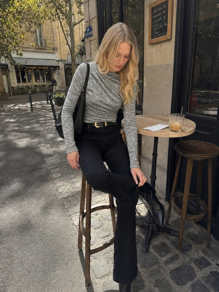 Solid Ruched Slim Fit Long Sleeve Tee